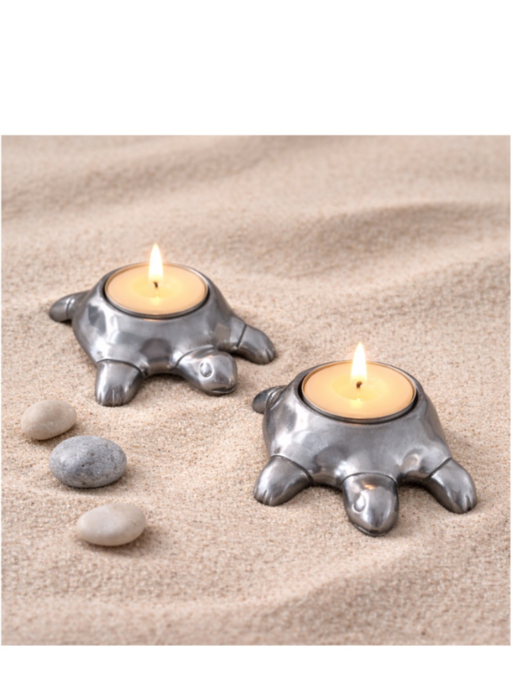 Restoration Hardware Turtle Tealight Holders Silver Metal Set of 2 Coastal Decor